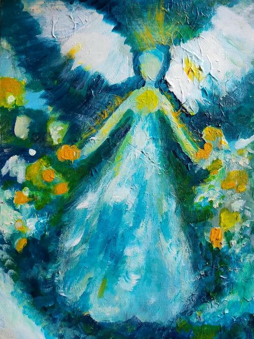 with 12x16 acrylic on wood cradle $125