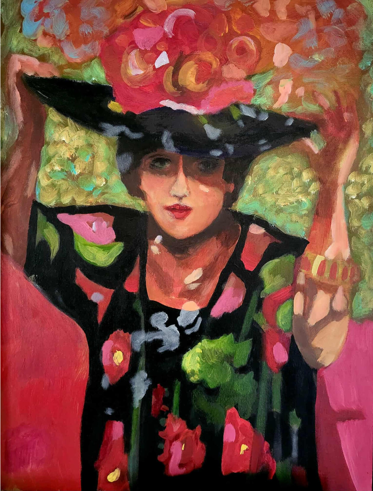 original painting by singerluciewalker advertising private painting workshops - whimsical women and paint yourself happy